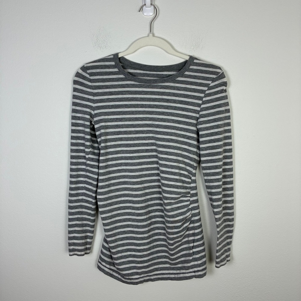 Gap Maternity XS Long‎ Sleeve Striped Gray White Fitted Comfort Top Pregnancy